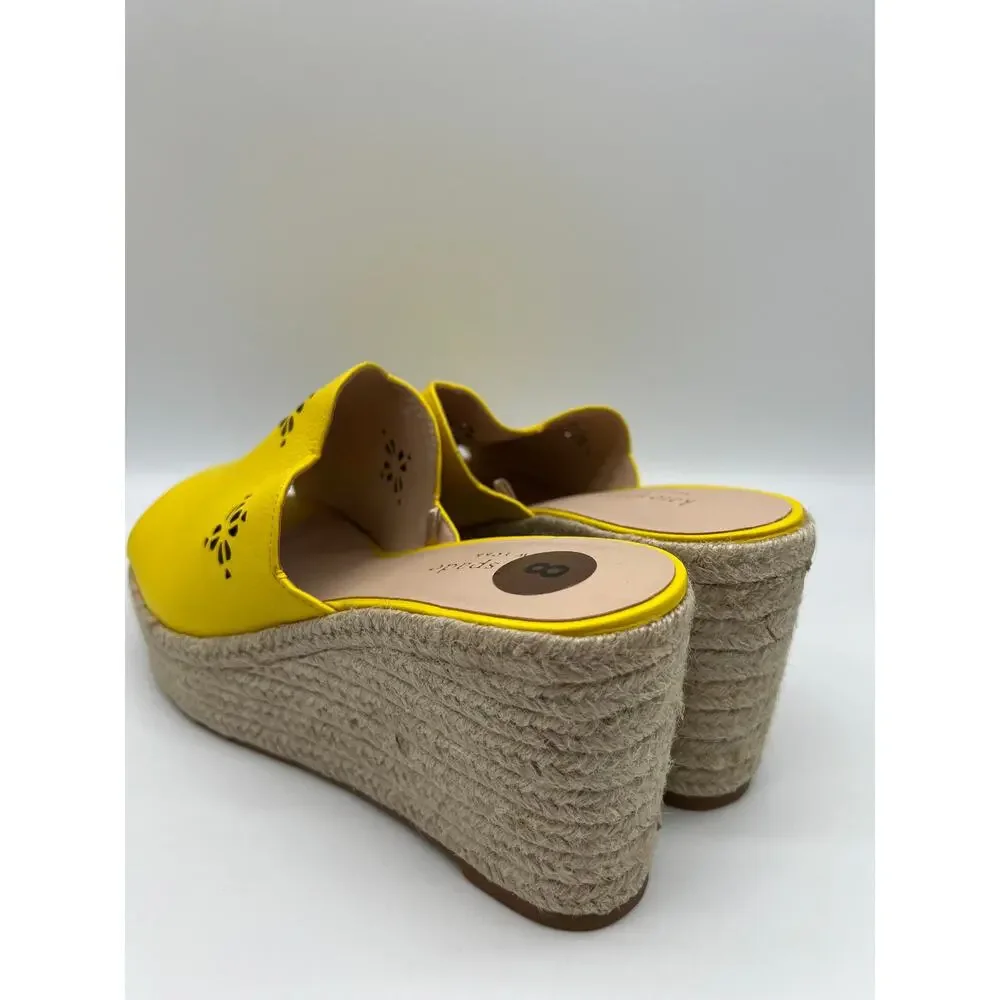 Kate Spade Tenley Espadrille Wedge Mule Sandal Yellow Leather S8311001 Size 8